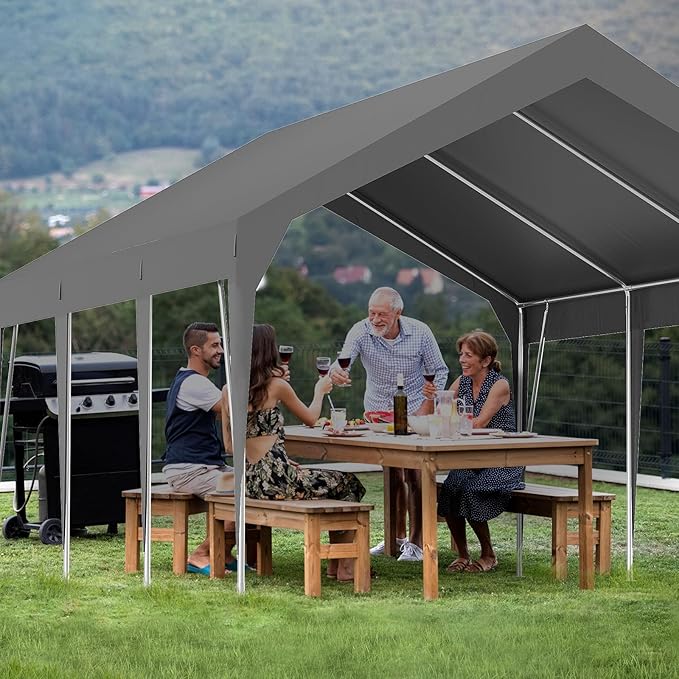 GarveeLife Carport Canopy Heavy Duty Portable Garage Waterproof Uv Protected Car Canopy for Cars, Boats (Gray, 10 * 20 ft)