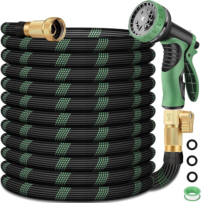 50 ft Non-Expandable Garden Hose, Flexible Ultra Lightweight Durable, Kink-Free Water Hose with 10 Function Sprayer - Non-Tangle,Puncture Proof pipe, Easy to Store, All-Weather Use Garden Hoses