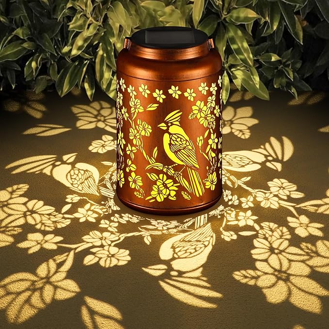 Red Bird Solar Lanterns Outdoor Waterproof Garden Decor Birthday Gifts for Women Mom Grandma Hanging Lights Metal Decoration Outside for Yard, Patio,Backyard,Porch