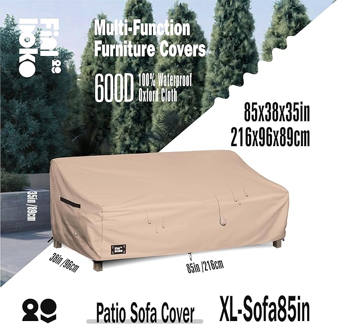3-Seater Outdoor Couch Cover,85" Wx38 Dx35 H Patio Sofa Cover,100% Waterproof Heavy Duty Patio Furniture Covers,Light Brown