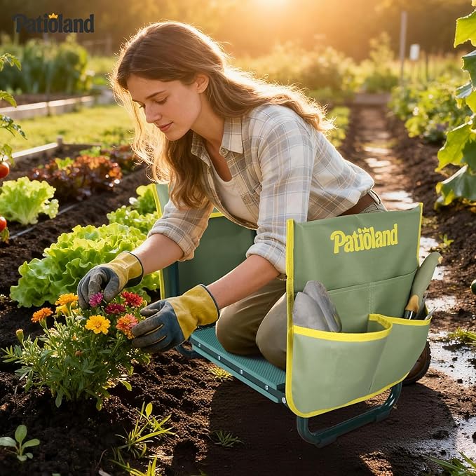 Garden Kneeler and Seat with 1 Tool Bag, 10.2" Widen Heavy Duty Thicken Soft Kneeling Pad, 2-in-1 Folding Garden Stool, Outdoor Yard Work Seat, Ideal Gardening Gifts for Mom, Women, Grandma