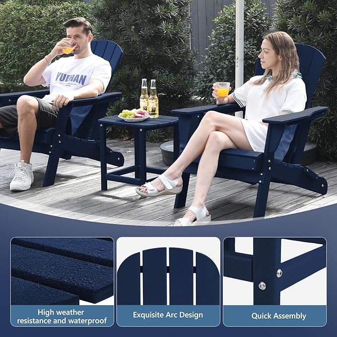 Plawdlik HDPE Outdoor Adirondack Side Table, Wooden Textured, Set for Patio, Garden, Porch, Pool Composite, Backyard, Bathroom and Indoor, Maintenance & Weather Resistant, Navy Blue