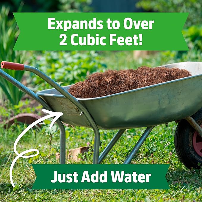 Back to the Roots 100% Organic Mulch, 58 Quart, Expanding Coconut Husk Block for Gardening