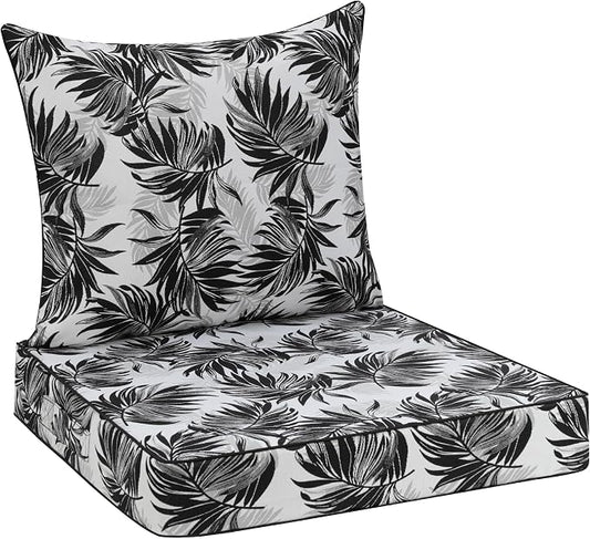 Favoyard Outdoor Seat Cushion 22 x 22 x 3 in Waterproof Pattern Fade Resistant Cover Removable Patio Furniture Cushions Deep Seat & Back Cushion Set with Adjustable Straps for Patio Chair Sofa Couch