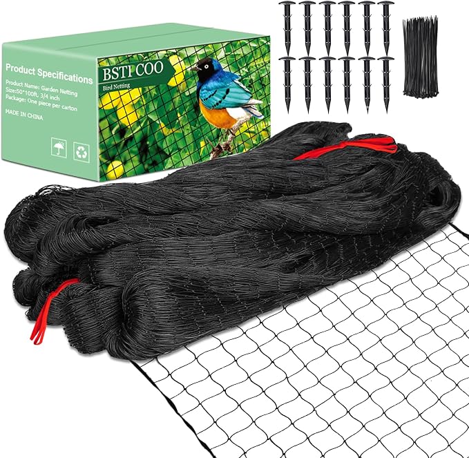 BSTPCOO Bird Netting 50'x100' with 3/4" Mesh Hawk Net for Chicken Run,Poultry Netting Heavy Duty Nylon Aviary Net for Chicken Coop Roof Garden Nettings for Fruit Trees Plant