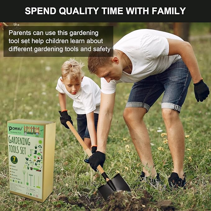 Kids Rake and Shovel Sets, 7PCS Child Metal Gardening Tools for Real Digging-Great for Garden, Yard, Sandbox, Lawn, Camping Play, Outdoor Toys for Ages 2-4, 5-7 Years Old