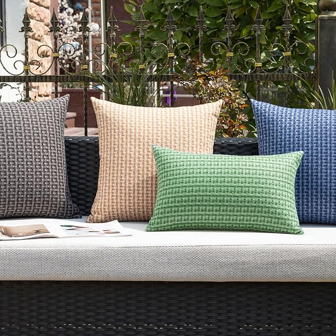 Kevin Textile Outdoor Waterproof Throw Pillow Covers Pack of 2 Boho Farmhouse Decorative Lumbar Cushion Covers for Garden Patio Tent Balcony Bench Couch Sofa 12x24 Inch, Sage Green