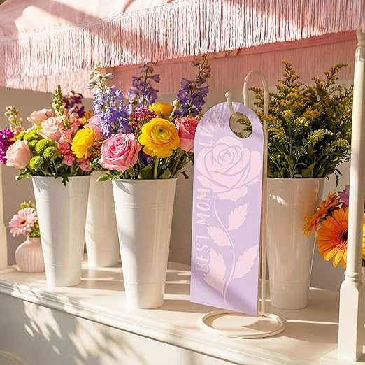 Eaasty 96 Set Mother's Day Themed Single Carnation Card Sleeve Gift Packaging Flower Holder with Floral Water Tubes Ribbon and Tissue Paper for Flower Packing