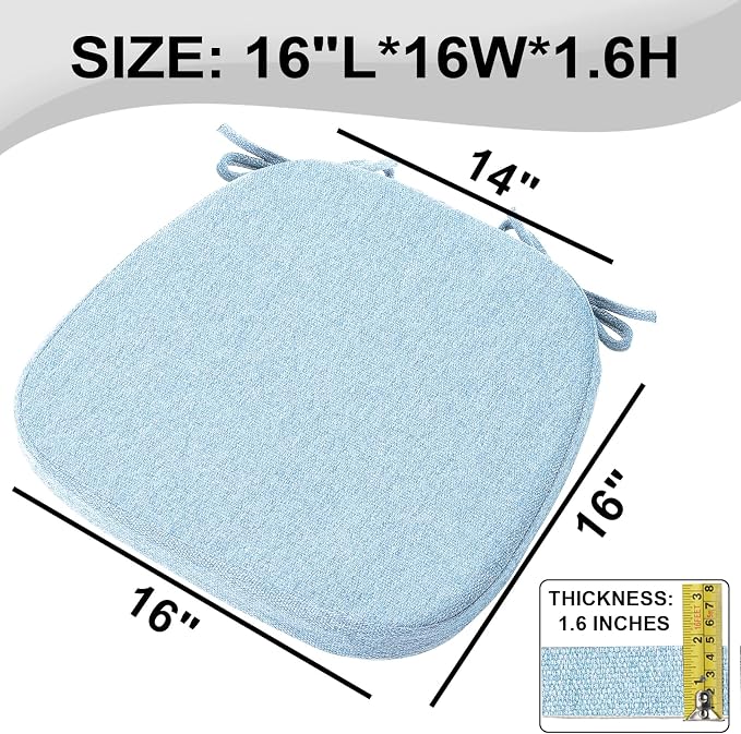 SINOSSO 4 Pack Memory Foam Chair Cushions for Dining Chairs, Friendly Woven Fabric 16" U-Shape Comfortable Kitchen Chair Pads, Removable Slip Resistant Seat Cushions (Set of 4, Water Blue)