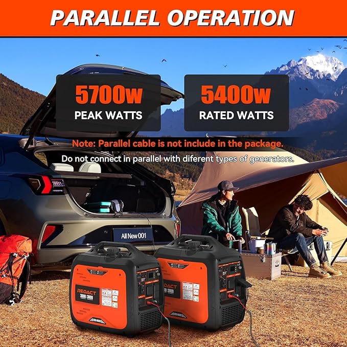 3800W Lightweight Portable Inverter Generator with Clean Power for Home, Camping, RV, Tailgating & Emergencies | Eco-Mode, CO Protection, Parallel Ready, Ultra-Quiet Gas Generator