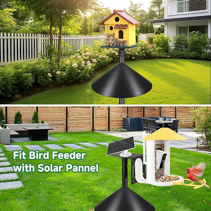 Proerr Smart Bird Feeder Pole Stand 79In,Adjustable Height Metal Bird House Pole for Outdoor Garden with Multiple Mounting Options Round Squirrel Baffle High 79in (79'' Pole&Baffle)
