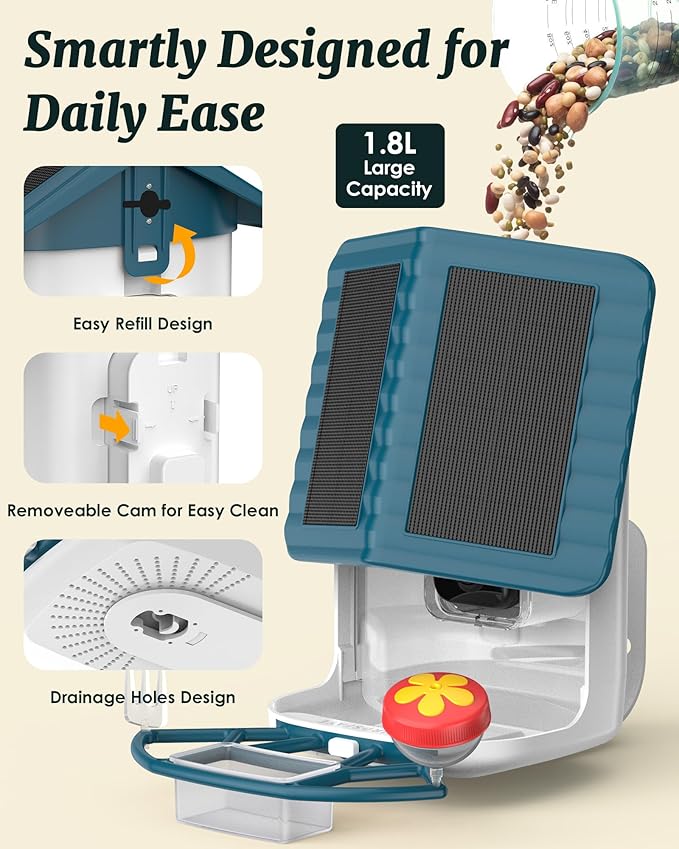 Bird Feeder with Camera Solar Powered, 2K Live Arrival Alert Auto Capture Video with 32GB TF Card, AI Identify Smart Camera Bird Feeder Ourdoor Backyard Gift for Mom Dad Birdlover, 2.4G WiFi