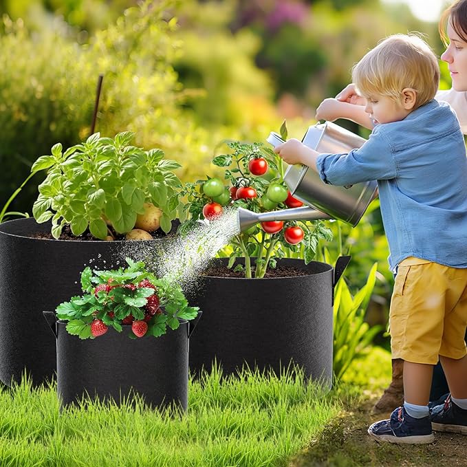 FEED GARDEN 5 Gallon Grow Bags 8 Pack – 300G Thickened Fabric Plant Pots with Reinforced Handles, Breathable Drainage Planters for Vegetables, Flowers & Herbs Indoor Outdoor