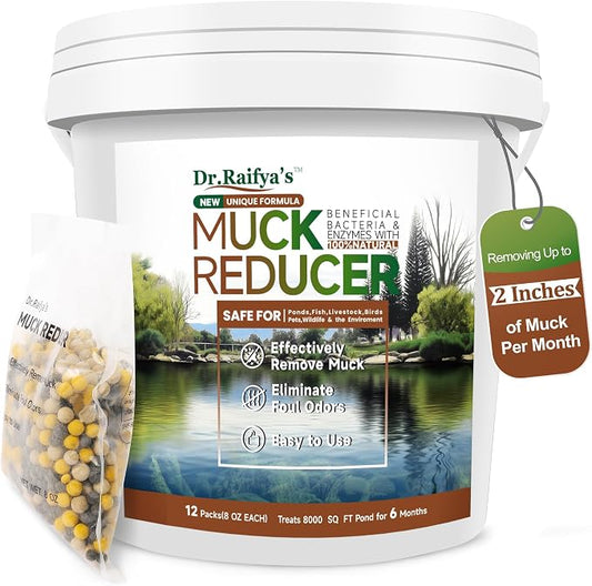 Dr.Raifya’s Muck Reducer 6 LB – Natural Pond Sludge & Odor Treatment, All-in-One Enhanced Cleaning Power in Ponds & Lakes, Beneficial Bacteria Safe for Fish, Pets & Wildlife, Treats Up to 48,000 Sq Ft