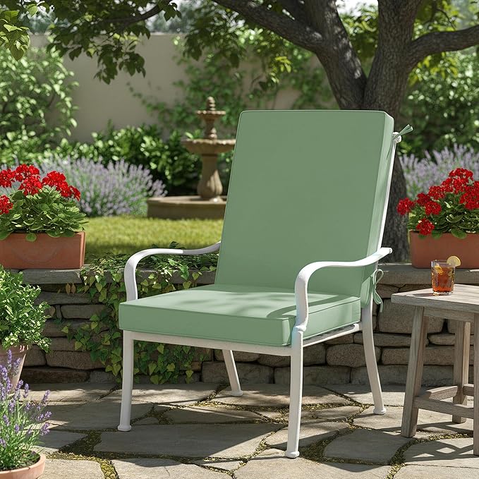 Summsun Patio Dining Chair Cushions, High Back Outdoor Seat Cushion Set with Splash-Proof Removable Covers, Ties, Non-Slip Bottom for Garden Lawn Patio Furniture, 44 x 20 Inch, Sage Green