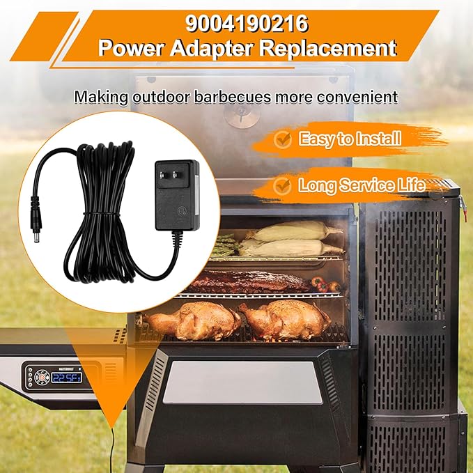 Upgrade Power Adapter Replacement for Masterbuilt Gravity Series 560/600/800/900/1050/1150 Digital Charcoal Grill + Smokers, 9004190216 Power Supply Replacement Parts with 16 FT Long 18 AWG Cord