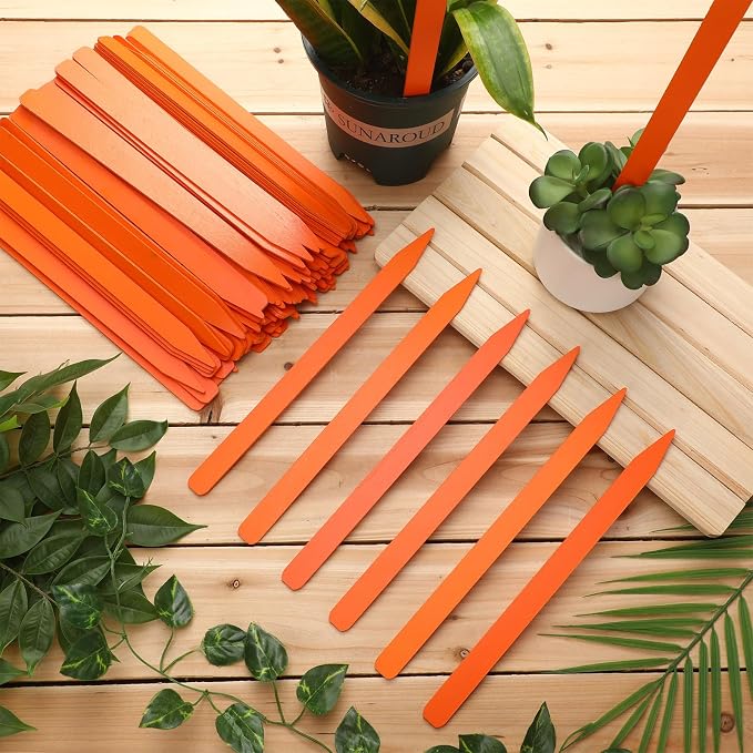 Weysat 100 Pcs 12" Wood Plant Labels for Field or Containers Plant Tags Wood Garden Labels for Seedling Stakes Markers Nursery Seed Tags with Smooth Surface for Pot Herbs Flowers Vegetables (Orange)