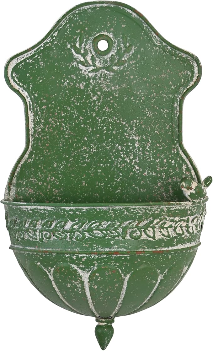 Vintage Rustic Wall Planter Distressed Decor Iron Hanging Plant Basket Shabby Metal Wall Mounted Flower Holder Pot Stand for Indoor Outdoor Home Balcony Patio Farmhouse Garden Decorative Green