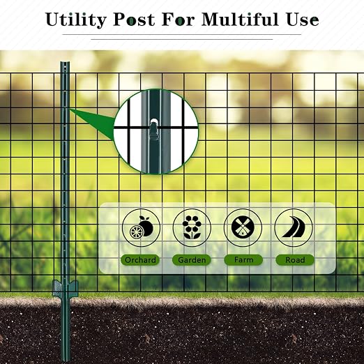 Gtongoko 10 Pack 4FT Heavy Duty Metal Fence Posts, Green U Channel No Dig Fence Stakes with Anchor Plate, 14 Gauge Steel Posts for Wire Fencing, Garden Protection, Animal Barrier, Yard & Farm Boundary
