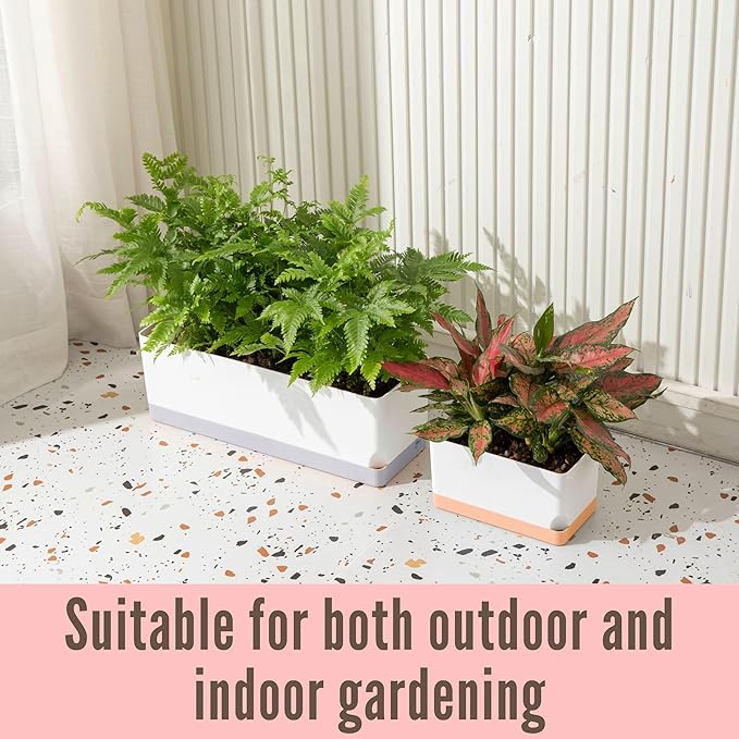 LaLaGreen Bundle- 7 Pack, Small Medium Large Self Watering Planter + 4 Pack, 12 Inch White Geometric Pot Modern Stylish Hanging Vase Decor Windowsill Flower Herb Succulent Holder Boxes Indoor Garden