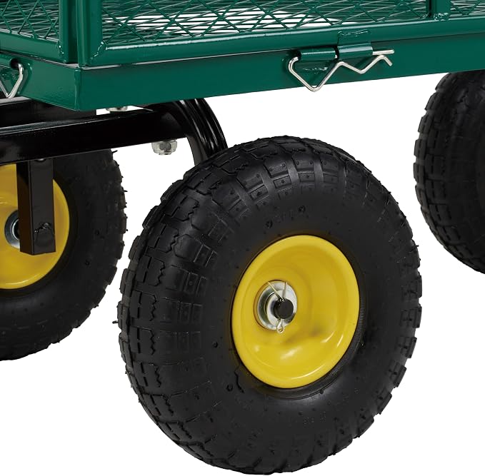 Finnhomy Heavy Duty 1000 Lbs Capacity Mesh Steel Garden Cart, Pullable Garden Wagons Carts on Wheels, Folding Utility Wagon with Removable Sides for Outdoor, Yard, Lawn, Green