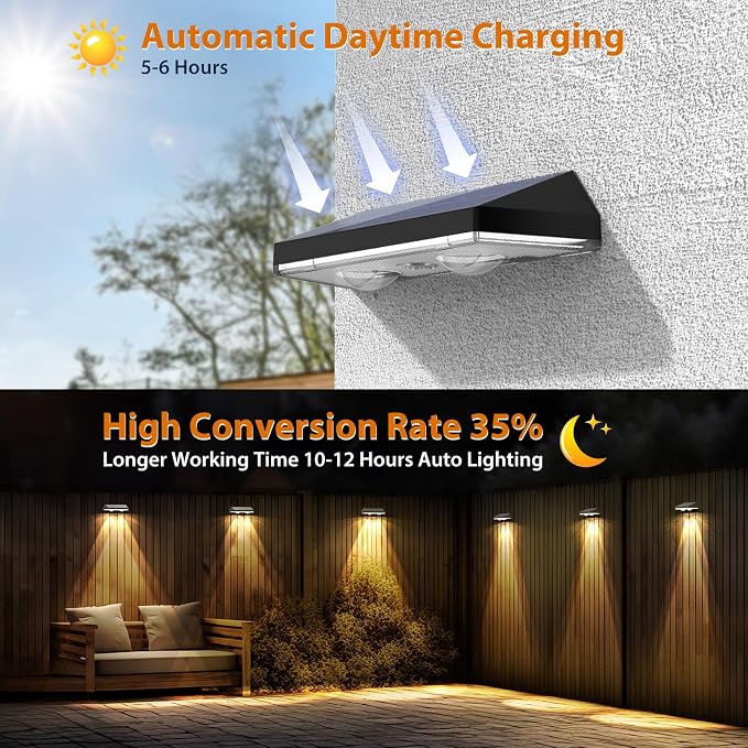 Solar Fence Lights ,RGB & Warm White & 6 Colors Bright Lens LED Dusk to Dawn Deck Light, Fence Solar Lights Outdoor Waterproof, Solar Outdoor Lights for Backyard/Railing/Wall/Step/Patio/Pool (8Pack)