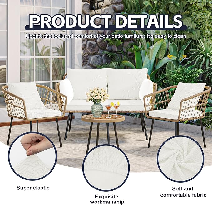 8Pcs Patio Cushion Covers,Outdoor Cushions Covers,Stretch Cushion Covers Replacement, Washable and Reusable Furniture Protectors(Starlink White)