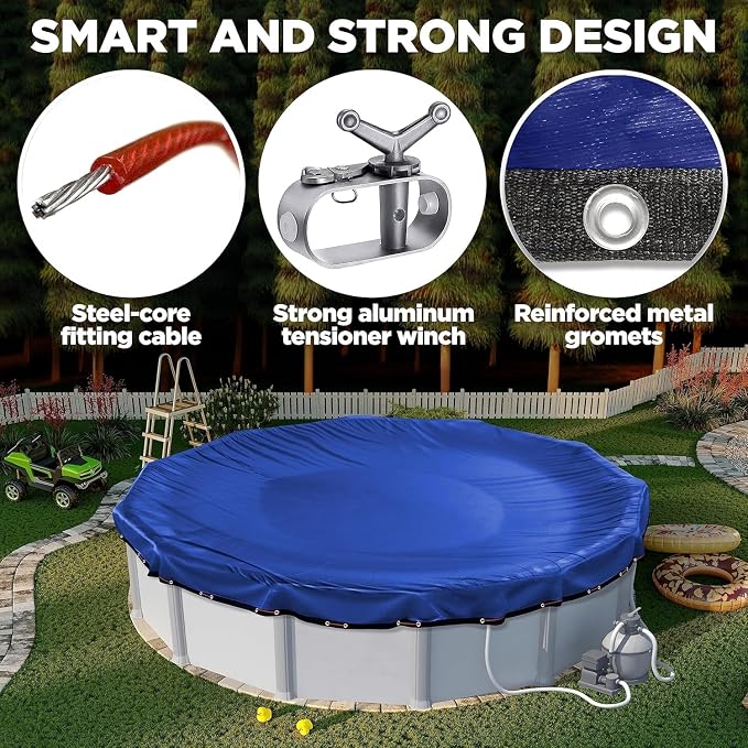 33 Ft Round Premium Heavy-Duty Winter Pool Cover - Royal Blue, Extra Thick and Durable, Tear-Proof, UV-Resistant, Reinforced Edges, All-Season Protection for Above Ground Pools