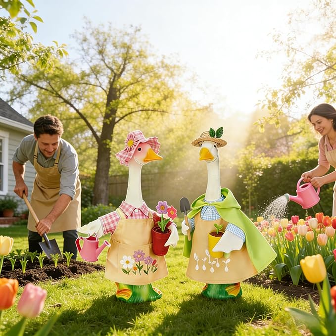 Gardener Porch Goose Outfits Spring Goose Outfit Cute Lawn Porch Goose Clothes Fits 23" Cement Plastic Goose Statue for Outdoor Garden Yard Patio Art Decor(Spring Sower)