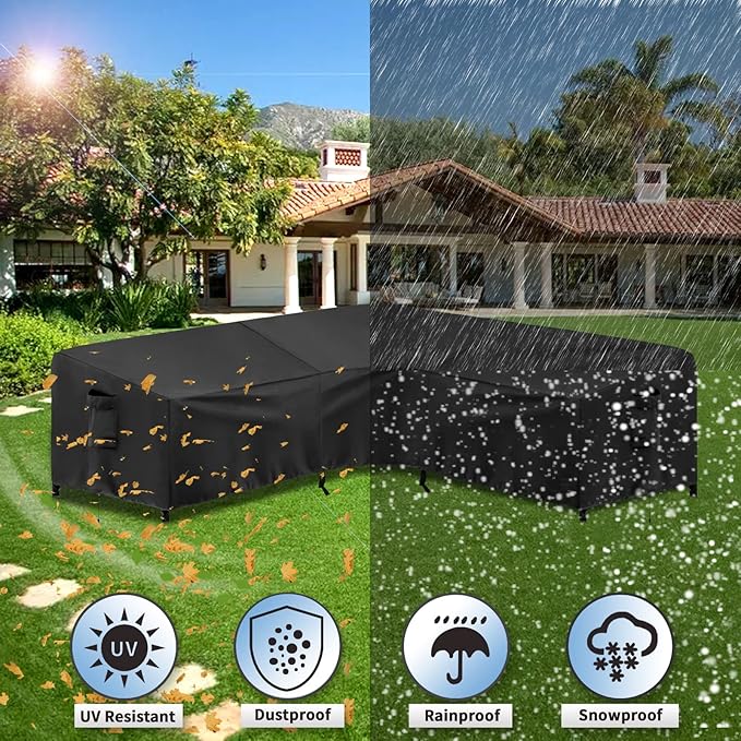 PureFit Outdoor Sectional Sofa Cover Waterproof V Shaped Patio Furniture Covers for Deck, Lawn and Backyard, 100”x100”, Black