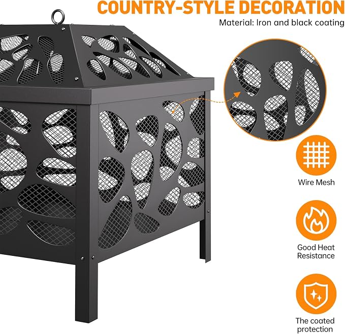 15.7 inch Small Fire Pit for Outside, Outdoor Wood Burning Fire Pit | Anti-Spark Mesh Guard, Small Bonfire Pit ,Firepit Bowl for Patio Camping Backyard Deck Picnic Porch