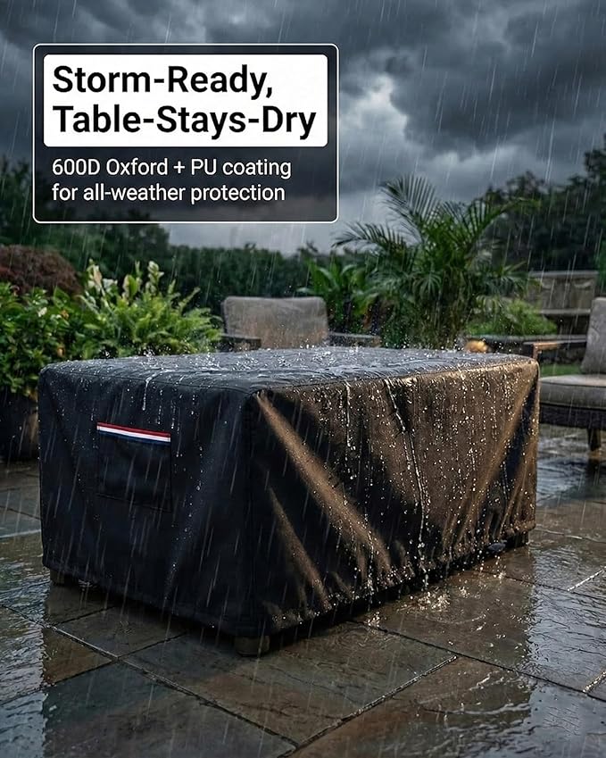 Waterproof Rectangular Patio Coffee Table Cover, 600D Heavy Duty Outdoor Furniture Cover, UV & Wind Resistant, 48×28×16 in All-Weather Protection for Patio & Garden Tables