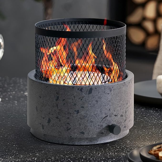 SUNJOY 11000 BTU Tabletop Gas Firepit for Outdoor, 10 Inch Round Tabletop Propane Gas Fire Pit Bottom-Mounted for Table with Umbrella Hole, Portable Smokeless Fireplace with Glass Shield and PVC Cover