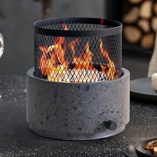 SUNJOY 11000 BTU Tabletop Gas Firepit for Outdoor, 10 Inch Round Tabletop Propane Gas Fire Pit Bottom-Mounted for Table with Umbrella Hole, Portable Smokeless Fireplace with Glass Shield and PVC Cover