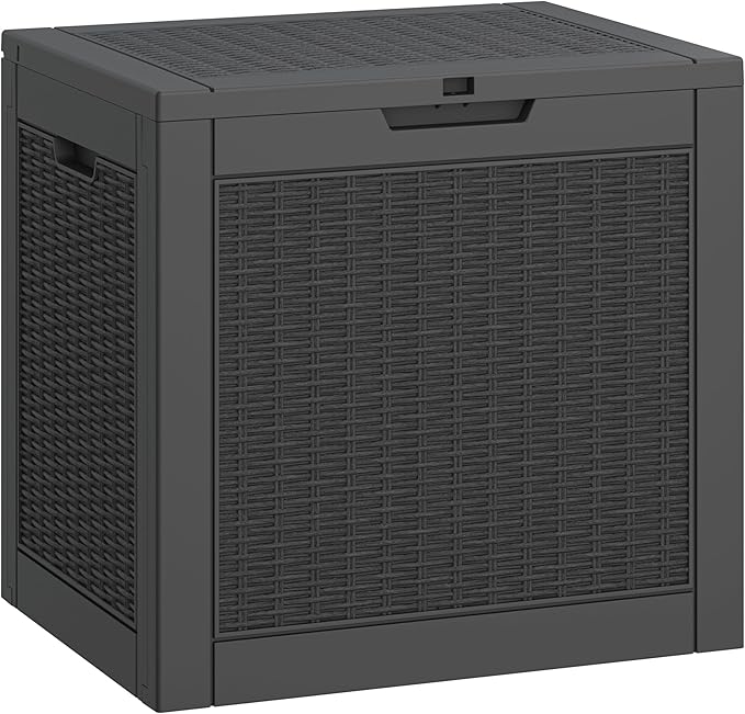 LHBGO 31 Gallon Deck Box, Resin Outdoor Storage Box, Waterproof and UV Resistant Deck Box, Lightweight Storage Box for Garden Tools, Pool Supplies