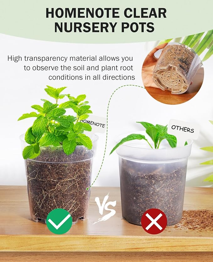 homenote Nursery Pots 30 Pack,3/4/5 Inch Plant Pot for Planting, Clear Nursery Pots for Plant,Plastic Seedling with Drainage Holes Seed Starter Flower High Transparency 20 Labels Excellent Hardness
