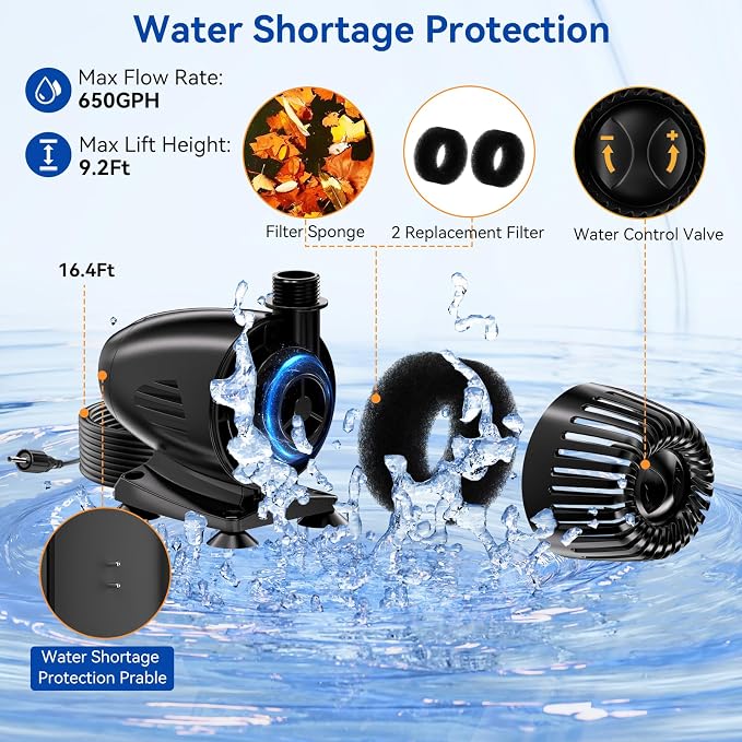 POPOSOAP 55W Pond Waterfall Spillway with Pond Pump, 304 Stainless Steel Waterfall Kit with 9.8FT Corrugated Tube Pond Waterfall Box, Pond Spillway for Outdoor Pond Waterfall Water Features-P5552H