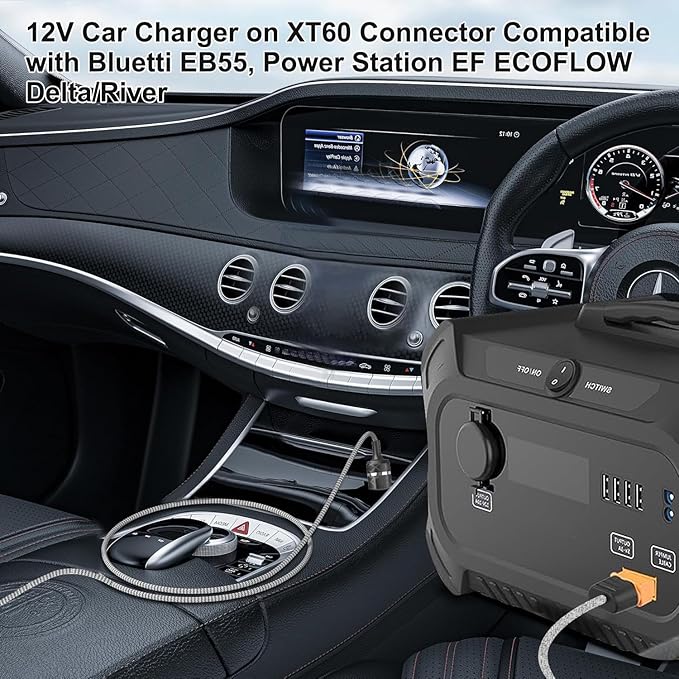 TAIFU 12V/24V XT60 Car Charger Cable for Anker SOLIX C200/C300/C800/C800 Plus/C1000/F1200 /F1500/F2000/F2600/F3800, Westinghouse iGen1000s Portable Power Station,ALLPOWERS R600/S2000 Solar Generator