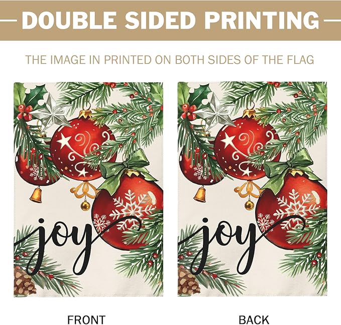 Christmas House Flag 28x40 Inch Green Leaves Red Xmas Ball Joy Holiday Winter Decorative Garden Flags for Outside Double Sided Seasonal Outdoor Home Farmhouse Decoration Porch Yard New Year Decor