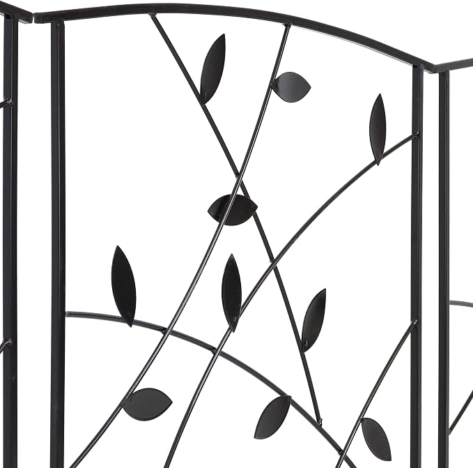 Sunnydaze Modern Leaves and Vines 10-Foot 5-Piece Steel Decorative Garden Fence Panels - 26" W x 32" H Per Panel - Black