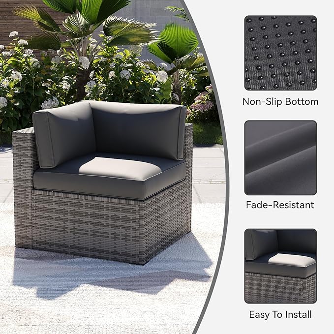 Aoxun 14pcs Patio Cushion Covers Replacement, Waterproof Outdoor Furniture Cushion Covers with Zipper and Non-Slip Bottom, Patio Sofa Couch 3 Sizes for Patio Sectional, Covers Only (Grey)