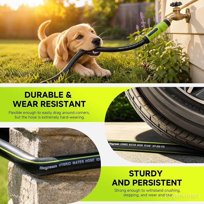 Garden Hose 100ft, Non-Expandable Heavy Duty Water Hose with 10 Function Sprayer, Flexible, Leakproof, Kink Resistant & Hybrid Hose for Yard, Outdoor, 600 PSI