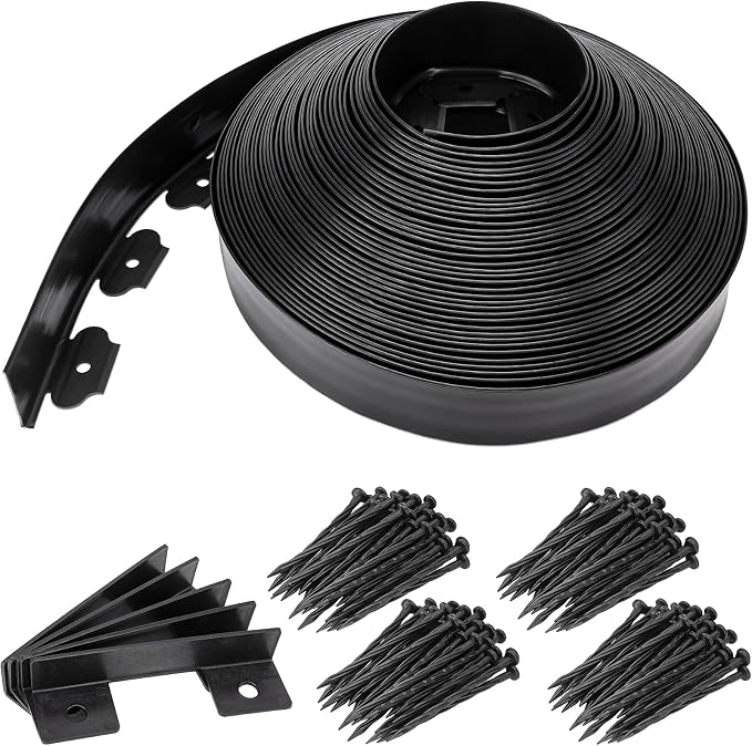 Landscape Edging 2.5 Inch Tall 100 FT, Black Edging for Landscaping with 5Pcs connectors and 120 Pcs Anchoring Spikes for Garden Flower Beds Yard Lawn
