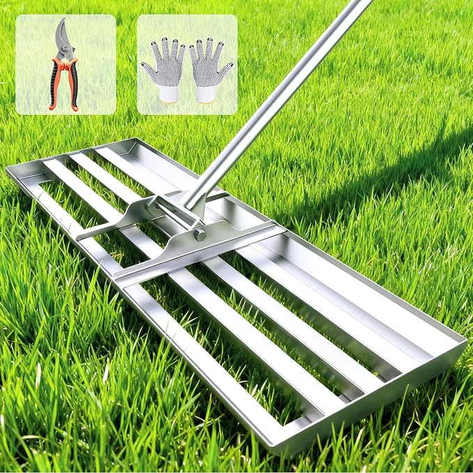 30" x 10" Lawn Leveling Rake, Heavy Duty 304 Stainless Steel Lawn Leveler | Curved edge for smooth leveling, reinforced triangle support, professional-grade build