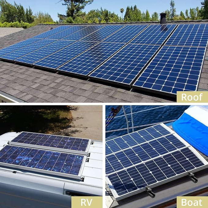 Anbte Solar Panel Bracket Kit, 6 Pcs 7.87 in Aluminium Solar Panel Mounting Rail 30mm/35mm Solar Panel End Clamps, Solar Panel Brackets for Metal Roof, Tin Roof, Flat Roof, Sheet Roof, Black
