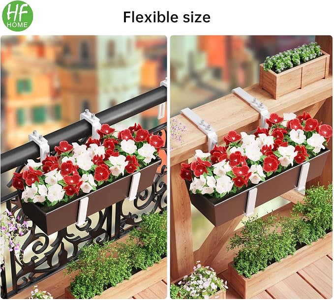 HFHOME Set of 2 Adjustable Window Planter Box Brackets, White Brackets for Window Boxes Planters, Planter Shelving with Adjustable Size The Width of The Bottom of The Planter Box (Patent Registered)
