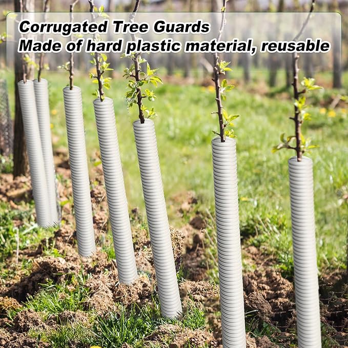 Nuenen 20 Pcs Corrugated Tree Guards, Long 15.75 Inch Diameter 1.96 Inch Pp Tree Trunk Protectors, Tree Bark Protector Tube Wraps for Saplings Plants Seedlings Deer Rabbit Cats Rodents Mowers (White)