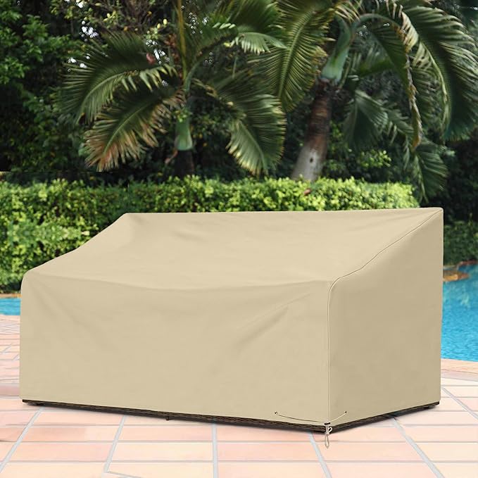 SunPatio Outdoor Patio Sofa Cover - Heavy Duty Deep Seat Couch Cover with Waterproof Seam, All Weather Protection, 80"L x 39"W x 32"H, Beige