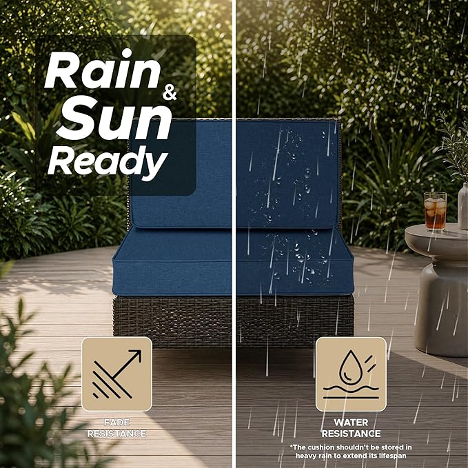 Outdoor Furniture Cushions 25.6x25.6 Inch, Deep Seat Patio Couch Cushions Replacement for Sectional Conversation Set Sofa Loveseat, Water Resistant, Removable Cover, Set of 2, Navy Blue