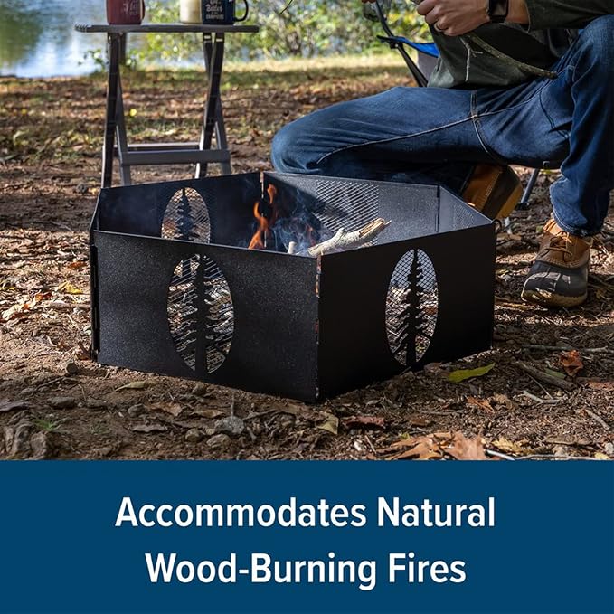 Camco Portable 27 x 8.5" Outdoor 6 Piece Collapsible Steel Campfire Ring with Storage Bag for Safe Natural Wood Burning Fires
